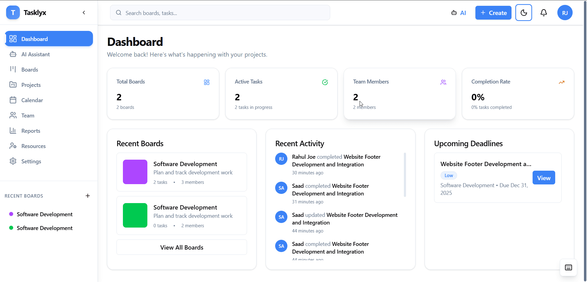 Tasklyx Dashboard Preview
